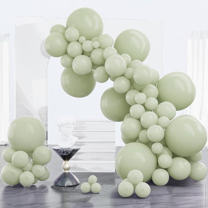 PartyWoo Sage Green Balloons 100pcs Dusty Boho Green Color 18 12 10 5 Inch | by PartyWoo