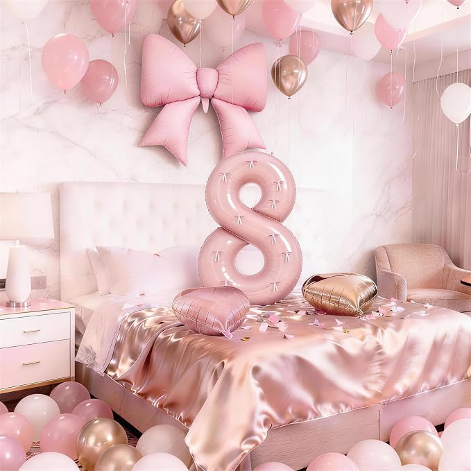 40 Inch Dusty Pink Balloon Number 8, Dusty Blush Pink Gold Cream Beige Latex - Image 4