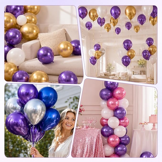 Metallic Purple Balloons, 12 Inch Chrome Purple Latex Party Balloon | 30 Pack - Image 6