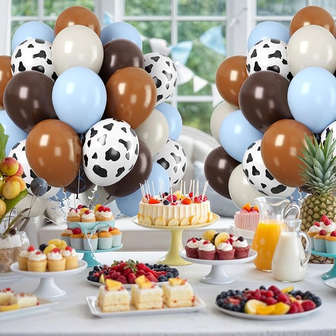 Paready Cow Print Balloons Set, 12Inch Light Blue Brown Sand White Latex Balloon - Image 7