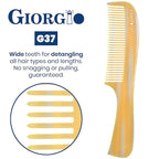 Giorgio G37 Large Coarse Detangler Comb, Wide Teeth for Thick, Curly, or Wavy Hair – For Wet and Dry Use, Handmade Rake Saw-Cut from Polished Cellulose Imitation Horn