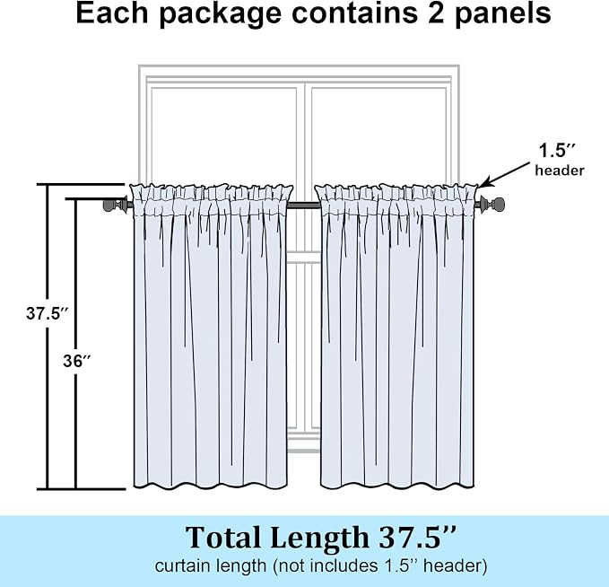 Simplebrand Sheer White Kitchen Curtains 36 Inch Length Tier Curtains 2 Panels - Image 7