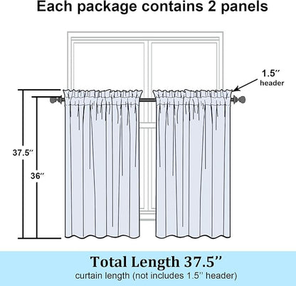 Simplebrand Ivory Sheer Kitchen Curtains 36 Inch Length Tier Curtains 2 Panels - Image 7