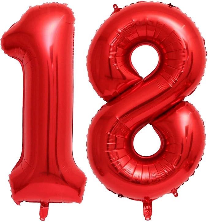Red 18 Number Balloons, 40 Inch 18 Balloons Foil Mylar Helium Big Red 18 by BBPOOL