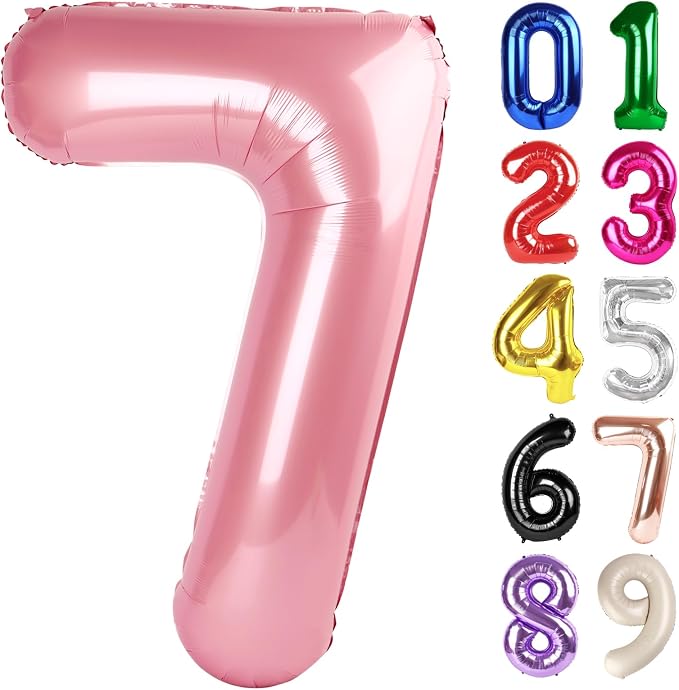 7 Balloon - Pastel Pink Birthday Number Balloons, 40 Inch Decorations | Pastel by ALPHADELTAPI