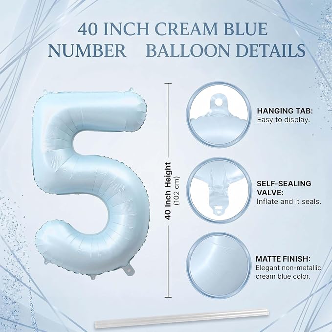 Baby Blue Number 15 Balloon 40 Inch, Foil Sky Pastel Digits Party Supplies | - Image 4