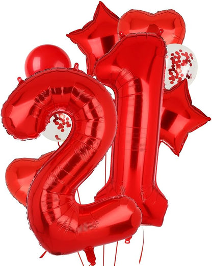 40 Inch Red Number Balloons 21 Mylar 12th 21st Birthday Party Decor 10 Pcs | by GGDE
