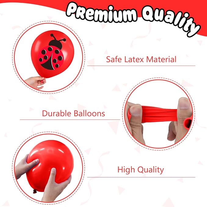 Ladybug Balloons, 12 Inch Ladybug Print Red Black White and Polka Dots Balloon - Image 3