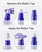 ULG Essential Oil Roller Bottles 48 Pack 10ml Cobalt Blue Glass Empty Bottles with Stainless Steel Roller Balls (10 Extra Roller Balls, 4 Openers, 4 Droppers, 48 Waterproof Labels)