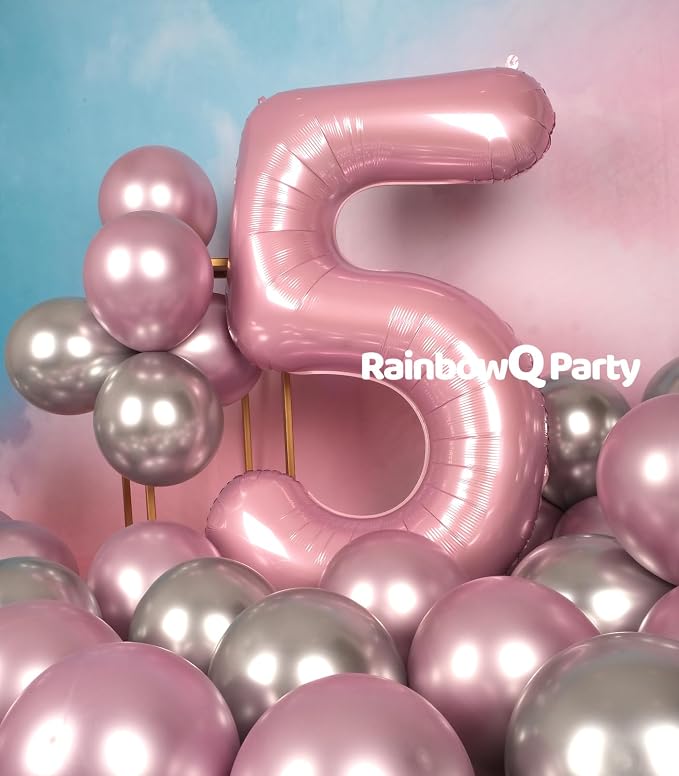 RainbowQ Pink 5 Balloon Number 40 Inch 0-40 Foil Large Balloons | Big Mylar 5 - Image 6