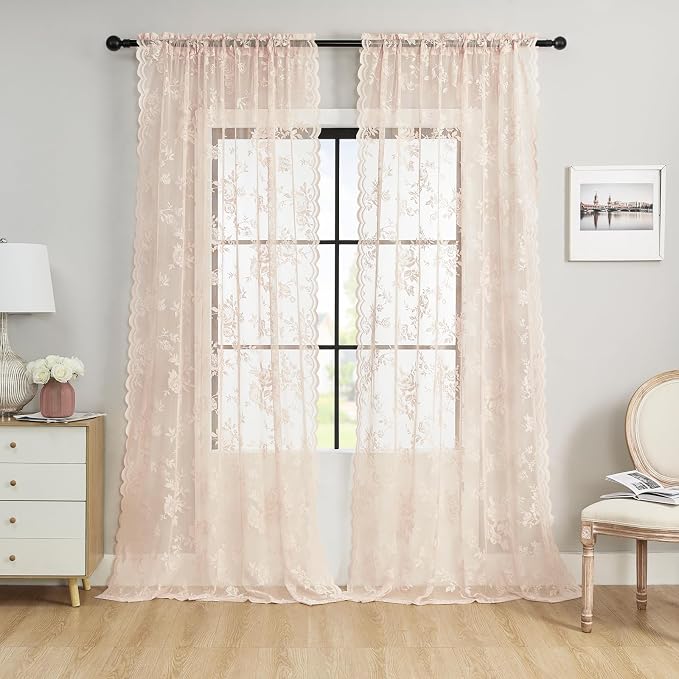 SEEKRIGHT Blush Pink Lace Curtains - Image 2