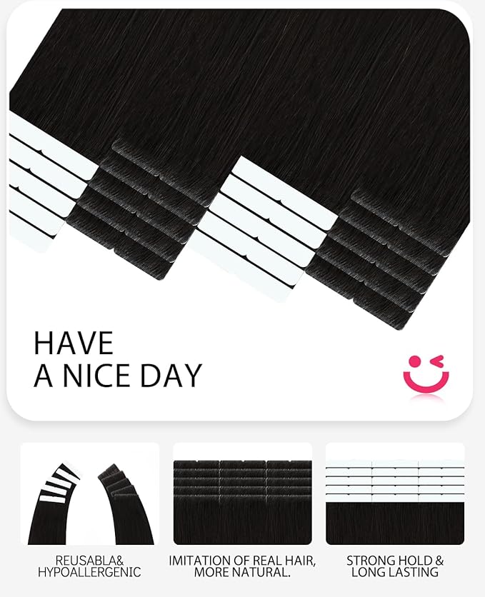 Youngsmile Injection Tape in Hair Extensions Human Hair, #1B Natural Black Invisible Tape in Injected Hair Extensions, 20pcs 40g, 18 Inch Injected Tape Ins Straight Extensiones De Cabello (#1B,18'')