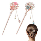 2 Pcs Chinese Hair Sticks, Rhinestone Flower Stick Retro Tassel Hair Pin Chinese Hair Chopsticks Vintage Hairpin Set for Women Wedding Accessories