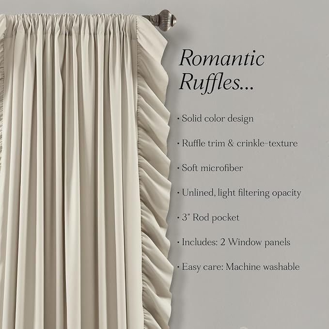 Lush Decor Reyna Ruffle Window Curtain Panel Set, Wheat - Image 6
