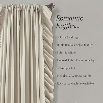 Lush Decor Reyna Ruffle Window Curtain Panel Set, Wheat - Image 6