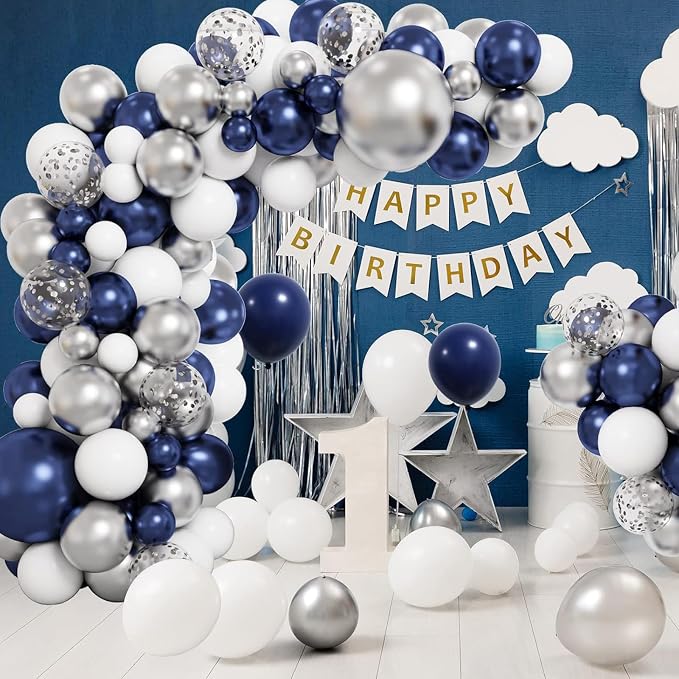 RUBFAC 65pcs Navy Blue Silver Balloons, 12 Inches Navy Blue White Metallic - Image 5