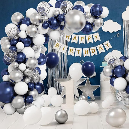 RUBFAC 65pcs Navy Blue Silver Balloons, 12 Inches Navy Blue White Metallic - Image 5