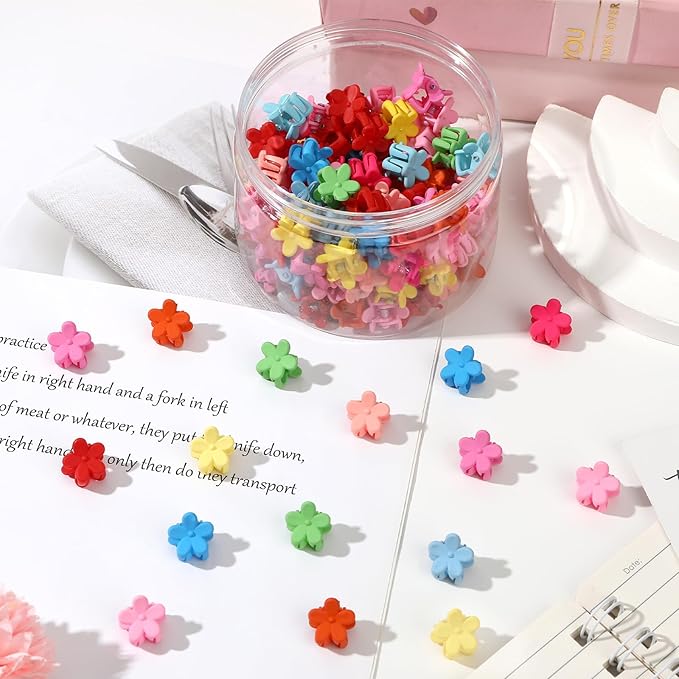 JANYUN 120 Pcs Mini Flower Hair Clips, Colorful Small Hair Claw Clips Cute Tiny Jaw Clips Hair Pins Hair Barrettes Accessories