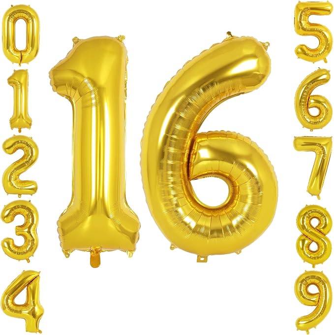 40 Inch Gold Number 16 Foil Balloon by TNCDJKPA