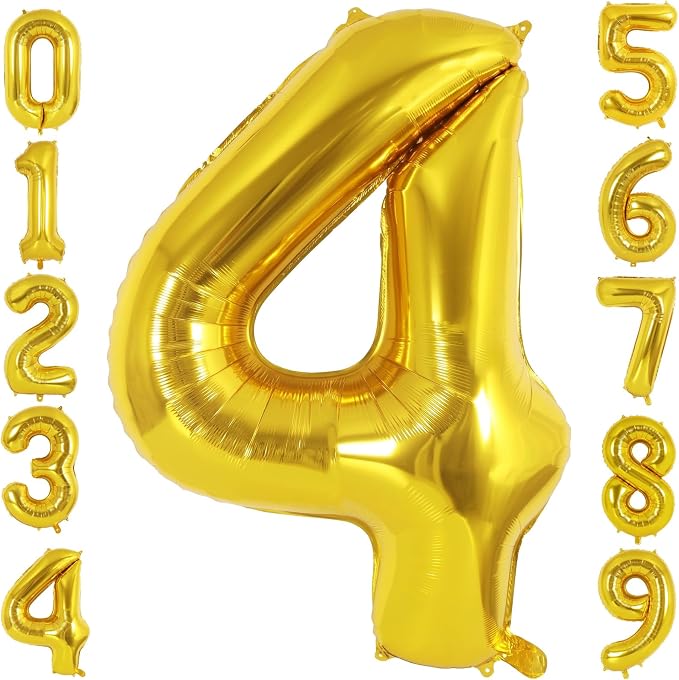 40 Inch Gold Number 4 Foil Balloon by TNCDJKPA