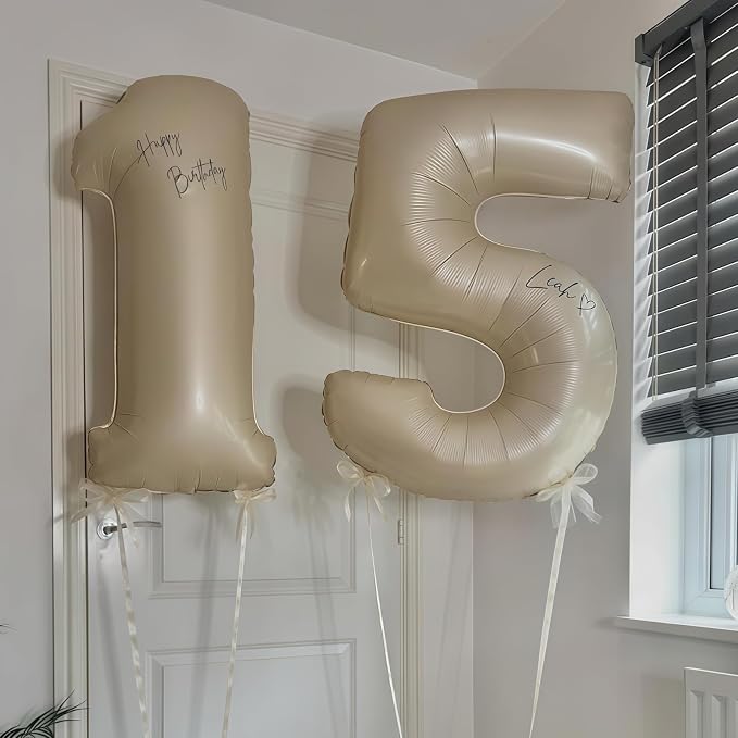 Cream Number 14 Balloons, 40 Inch 14 Balloons Giant Helium Foil Mylar Beige 14 - Image 4