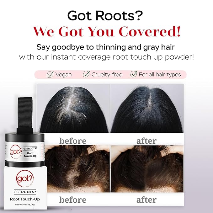 Got? Roots - Root Touch Up Hair Color, Brow, Beard, Hairline & Bald Spot Concealing Powder - Gray Root Coverage for Women & Men - 0.14 OZ Tub (Light Brown, Pack of 2)