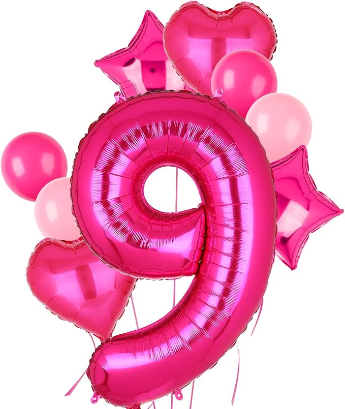 40 Inch Number Balloon Hot Pink 9 Set Cowgirl Pink 9th Birthday Decor 9 Pcs | by GGDE