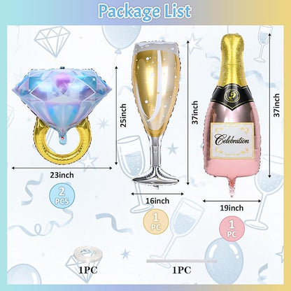 Diamond Ring Balloons Champagne Bottle Wine Glass Foil Balloons - Image 2