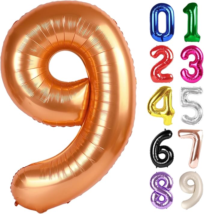 9 Balloon - Orange Birthday Number Balloons, 40 Inch Decorations Men Women | by ALPHADELTAPI