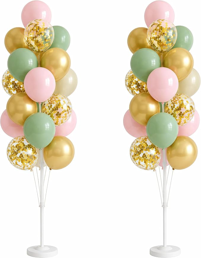 Hiins Sage Green Gold Balloon Stand Kit Set of 2, Base&Pole Decoration by HiinsPartyDecoration