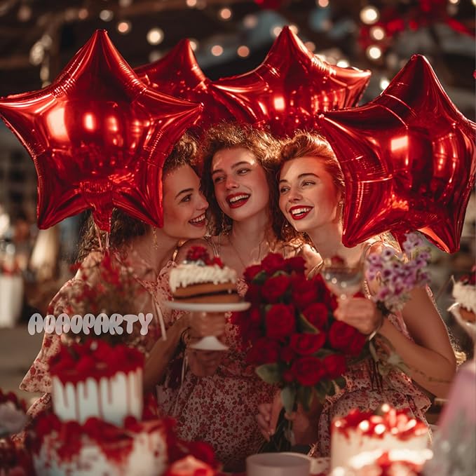 25Pcs Red Star Shaped Balloons 18Inch Foil Mylar Balloon Helium | or Birthday - Image 3