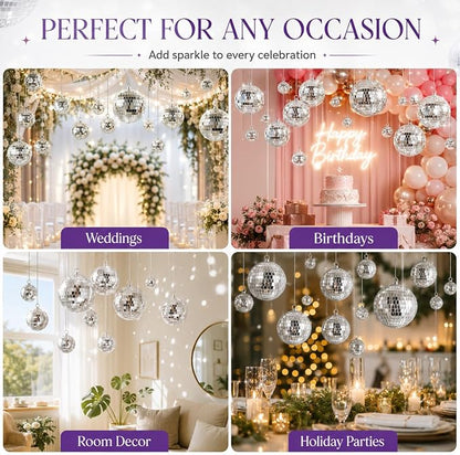 Youdepot 54PCS Mini Silver Disco Balls Hanging Disco Ball Ornaments | - Image 5