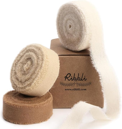 Ribbli 3 Rolls Beige Ribbon 5/8 Inch x 18Yards Ivory Nude Khaki Handmade Cotton by Ribbli