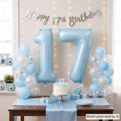 Baby Blue Number 17 Balloon 40 Inch, Foil Pastel Numeral Party Supplies | - Image 3
