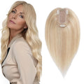 SEGO Real Human Hair Topper for Women without Bangs, Hair Topper with Anti-Slip Clips (18 Inches Ash Blonde Mix Bleach Blonde)