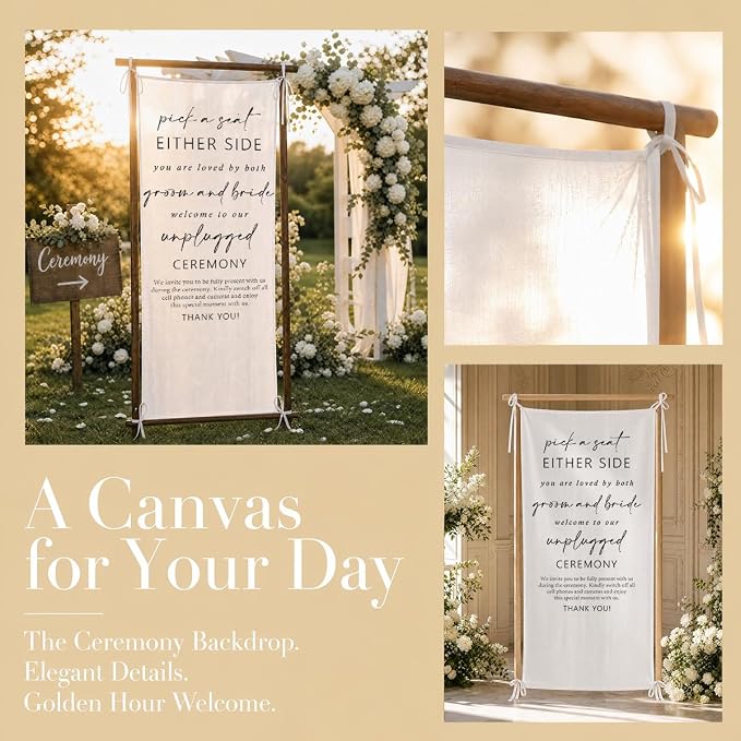 Pick a Seat Wedding Banner 73 x 30 Inch, Polyester Unplugged Ceremony Sign - Image 7