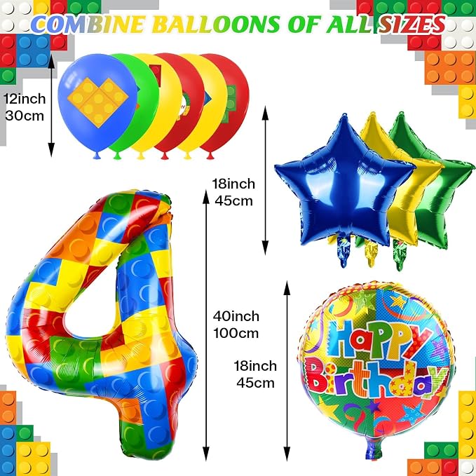 40 Inch Building Block Number Balloon, Colorful Number Block Foil Balloons - Image 2