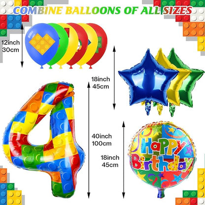 40 Inch Building Block Number Balloon, Colorful Number Block Foil Balloons - Image 2