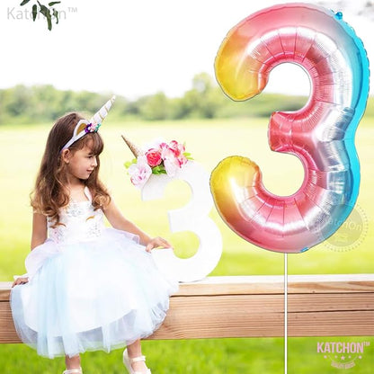 KatchOn Rainbow Number 3 Balloon 40 Inch | 3 Balloon Number - Image 3