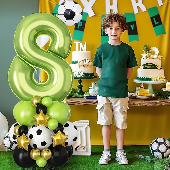 Green Number 8 Balloon Soccer 40 Inch Number Eight Foil Balloons Tower Set - Image 3