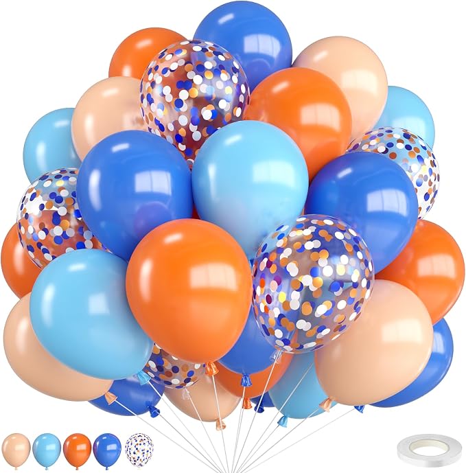 Orange and Blue Balloons, 12 Inch Royal Light Blue and Orange Beige Balloon by FunHot
