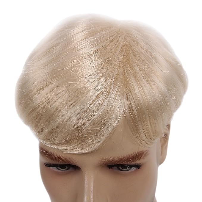H&Bwig Men Short Toppers Hairpiece Clip in Hair Extensions for Covering White Loss Hair Toupee (Blonde6063#613)