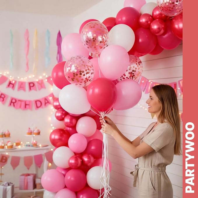 PartyWoo Pink Red and White Balloons 65pcs Hot Baby Pink White Red Balloons | - Image 8