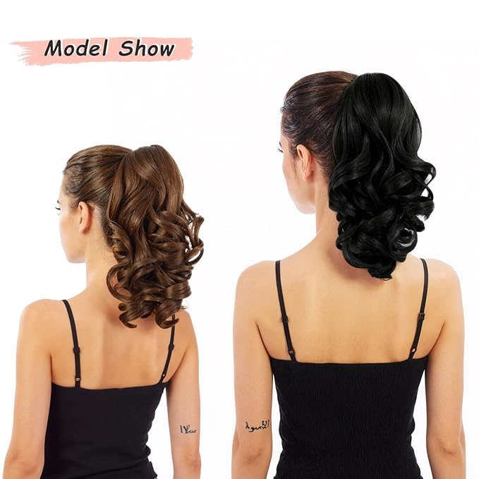 Ponytail Extension, Clip on Ponytails for Women, 12" Claw Clip in Short Curly Wavy Pony Hair Extension for Women - Bleach Blonde
