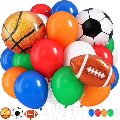 Sports Balloons, 12 Inch Green Orange Blue Red White Latex Balloons by Froova