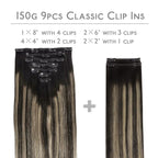 WENNALIFE Clip in Hair Extensions Real Human Hair, 18 Inch 150g 9pcs Balayage Natural Black to Light Blonde Remy Hair Thicker Double Weft Extensiones De Cabello Humano Con Clip Ins Straight Volume