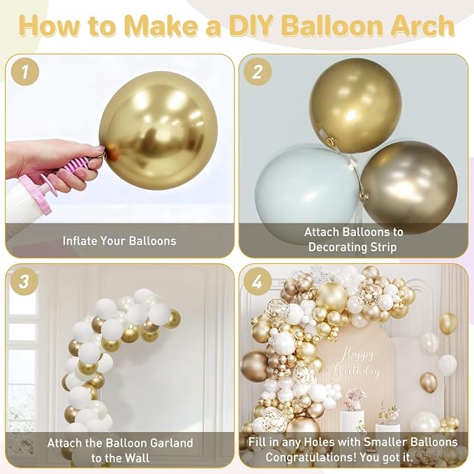 White and Gold Balloon Garland Arch Kit - Image 3