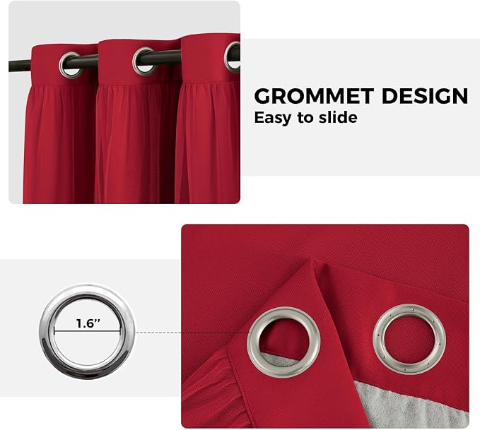 100% Blackout Curtains for Bedroom, Double Layer Red Curtains, Room Darkening - Image 7