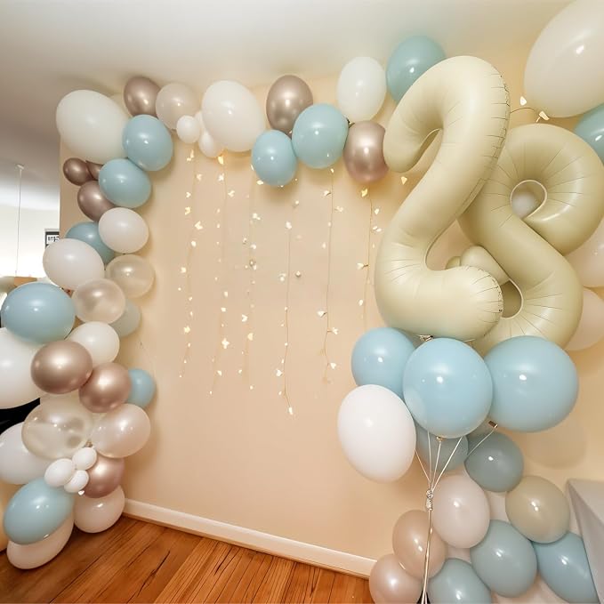 Dusty Blue and Gold Balloons Fathers Day 12 Inch Slate Fog Light Baby Blue Sand - Image 3