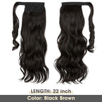 CJL HAIR 22" Long Ponytail Hair Extension Wrap Around Pony Tail Clip in Curly Wavy Synthetic Fake Hairpiece for Women Black Brown